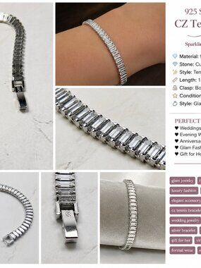 Sparkling Sterling Silver CZ Tennis Bracelet Glam Wedding Jewelry Gift